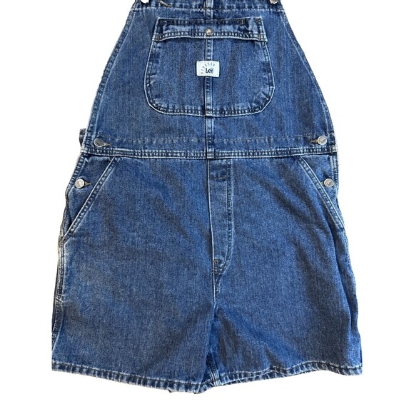 Vintage Riveted Lee Jeans Shortall Overalls Size XL Big Shorts Y2K Dark Wash - Picture 4 of 8